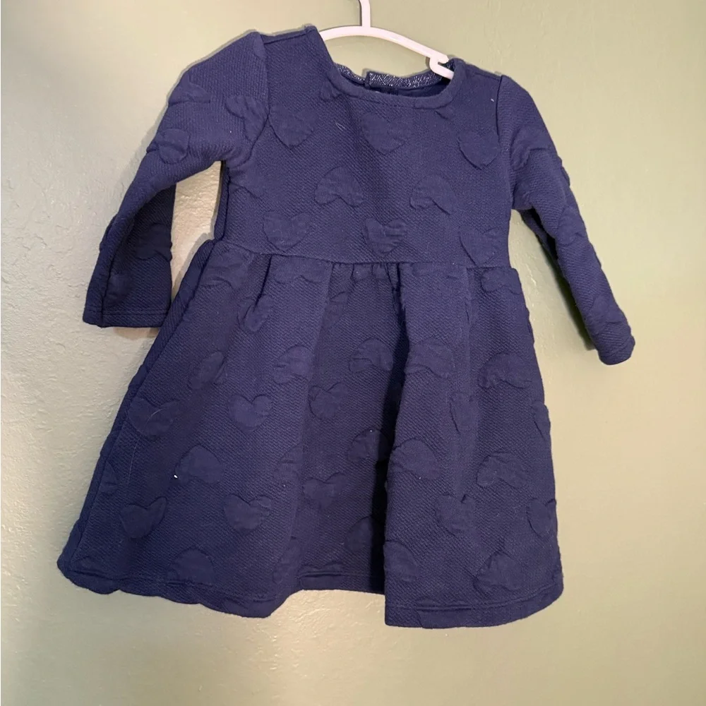 Carter’s Navy Blue Knit Long Sleeve Dress with Textured Heart Pattern, 12M
